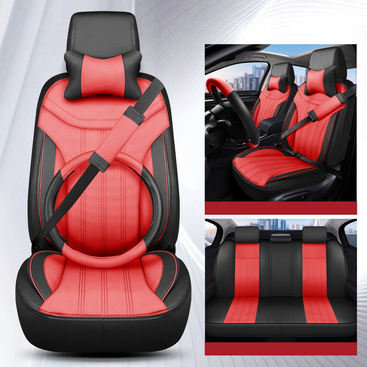 Housses de Siège Auto Premium – Cuir PVC (Ensemble Complet 5 Places)