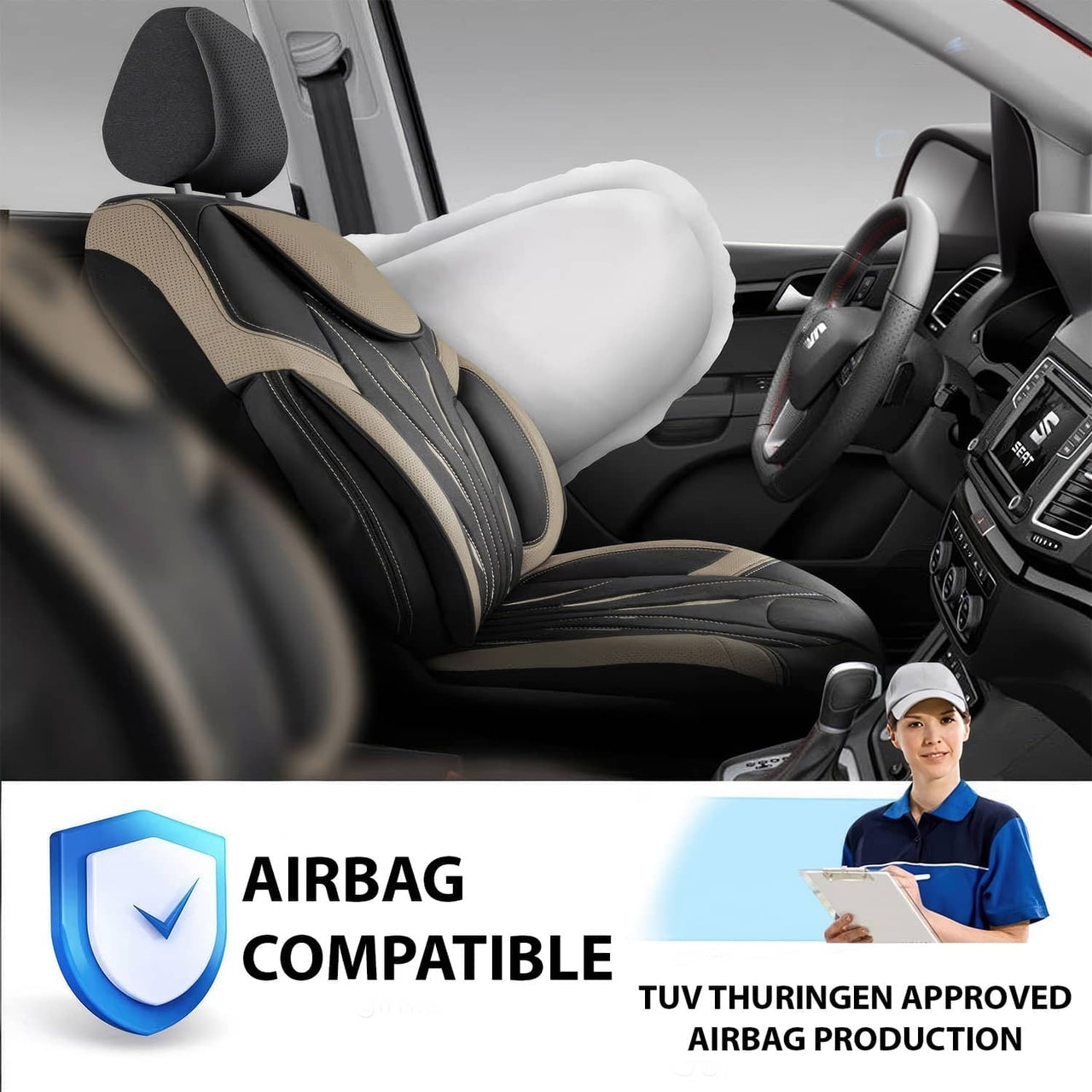 Housses de Siège Auto Premium PARS series – Cuir PVC respirant double couture