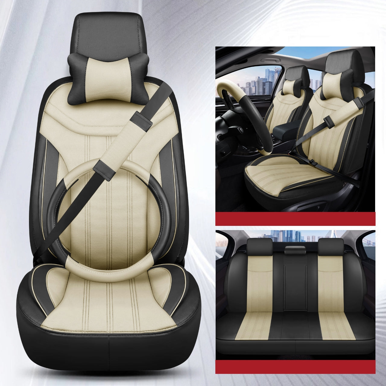 Housses de Siège Auto Premium – Cuir PVC (Ensemble Complet 5 Places)