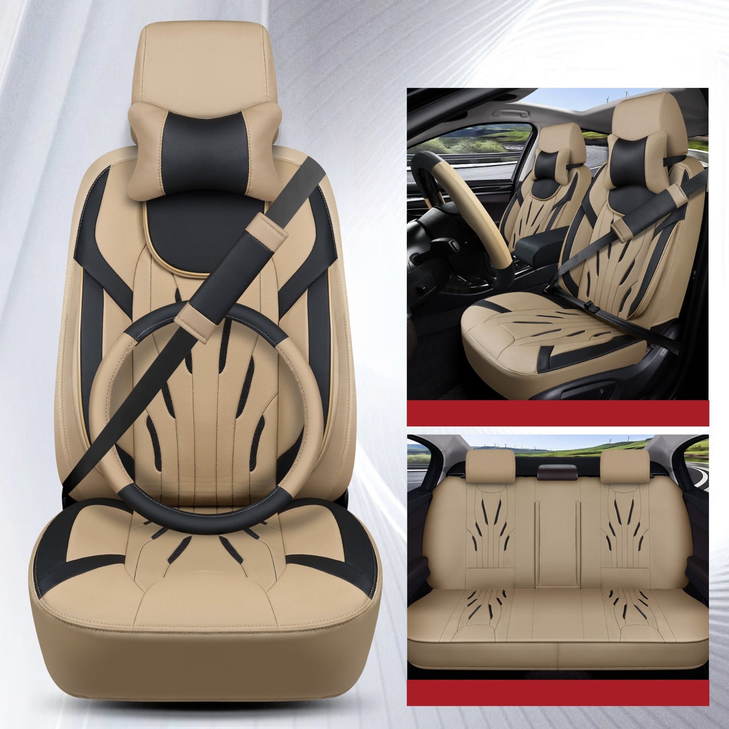 Housses de Siège Auto Premium PARS series – Cuir PVC respirant double couture