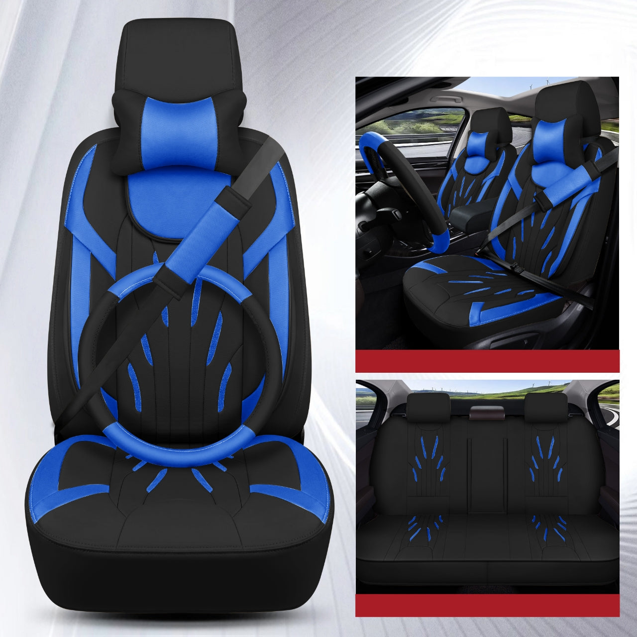 Housses de Siège Auto Premium – Cuir PVC (Ensemble Complet 5 Places)