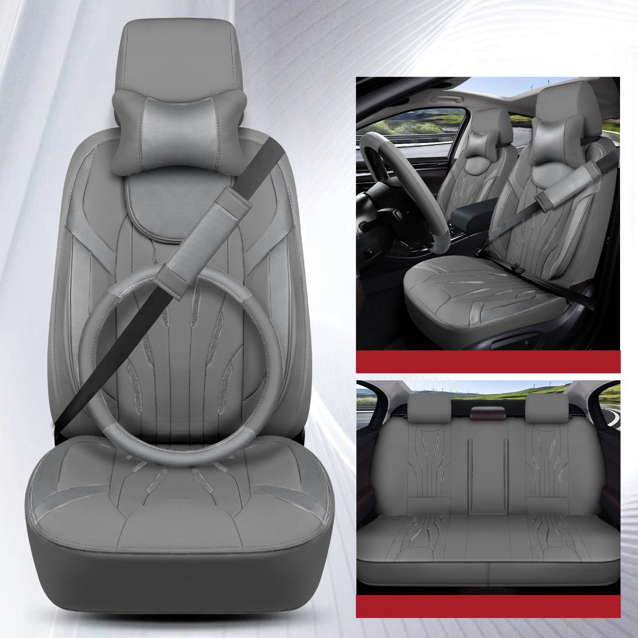 Housses de Siège Auto Premium – Cuir PVC (Ensemble Complet 5 Places)