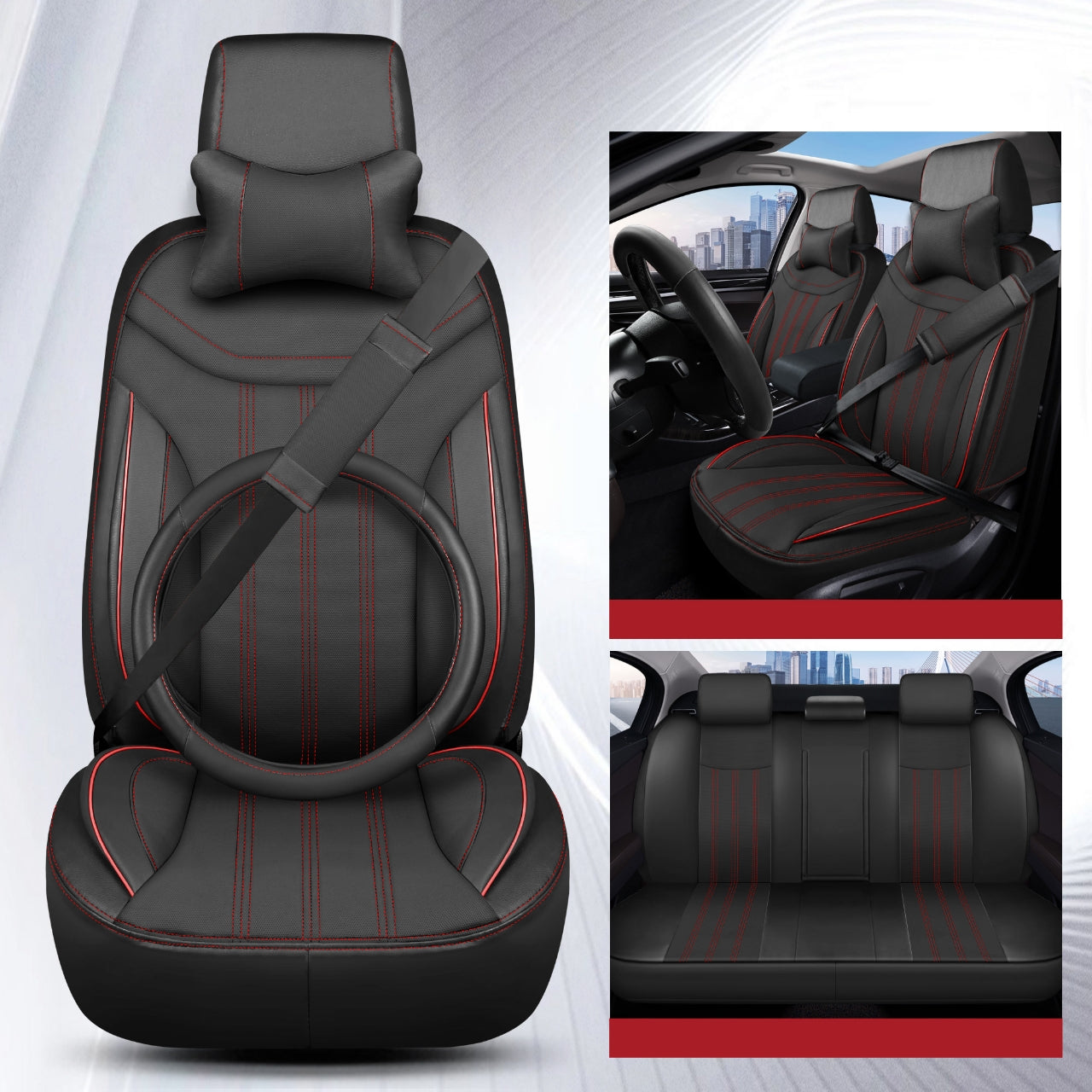 Housses de Siège Auto Premium – Cuir PVC (Ensemble Complet 5 Places)
