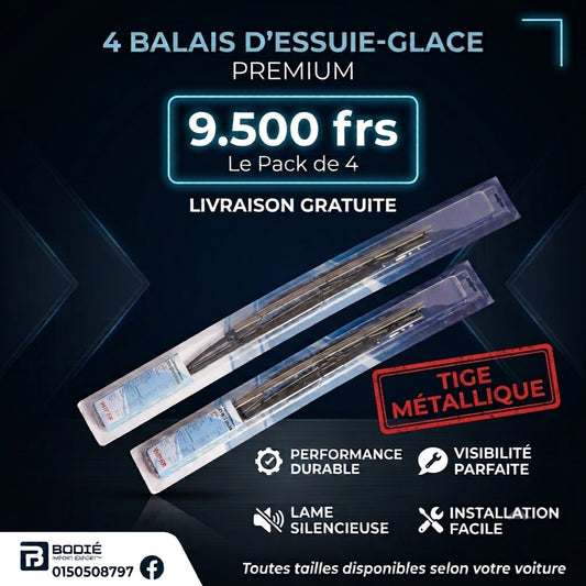 4 balais d'Essuie-Glaces de DEVANT à tige métallique