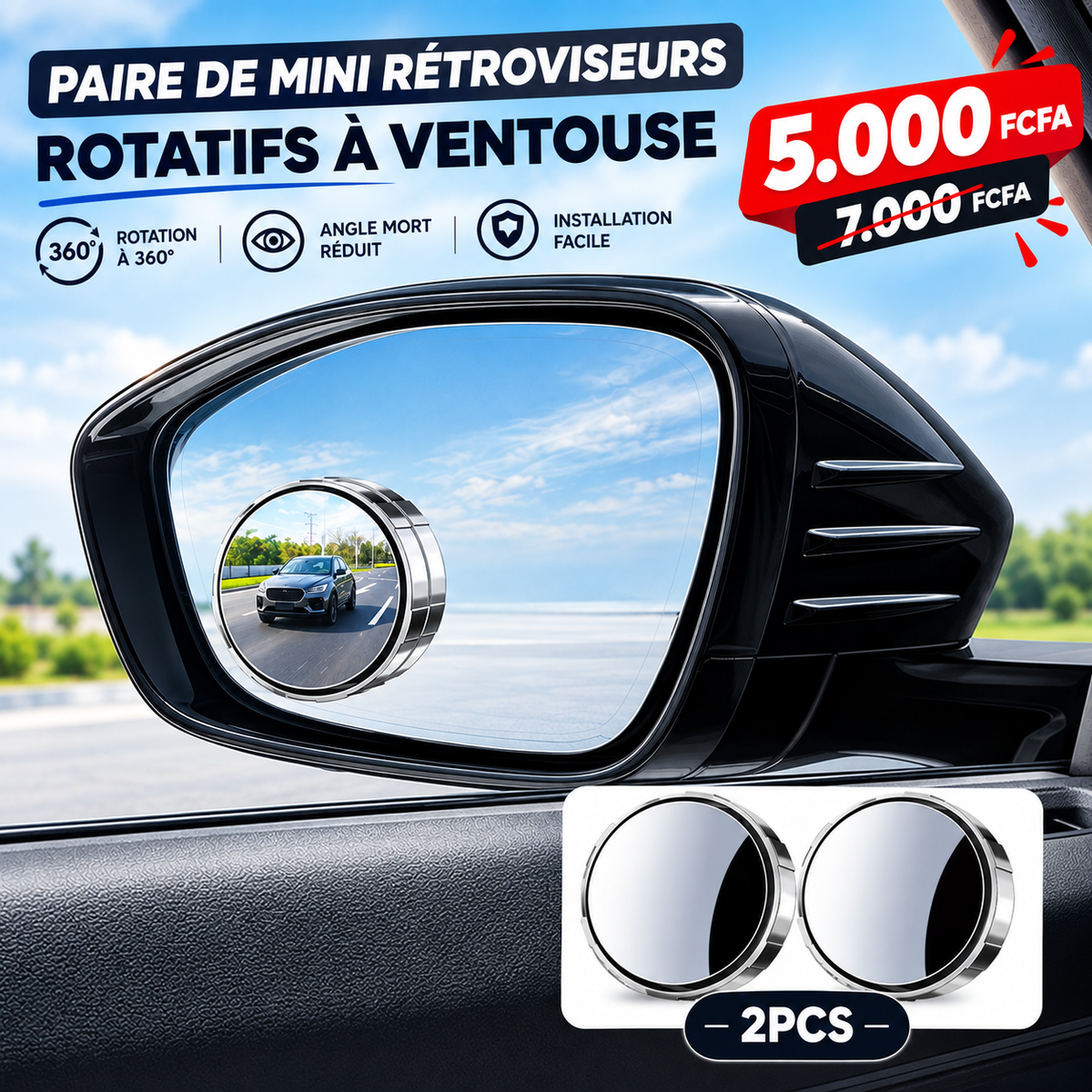 Paire de mini-rétroviseurs rotatifs d'angles morts à ventouse